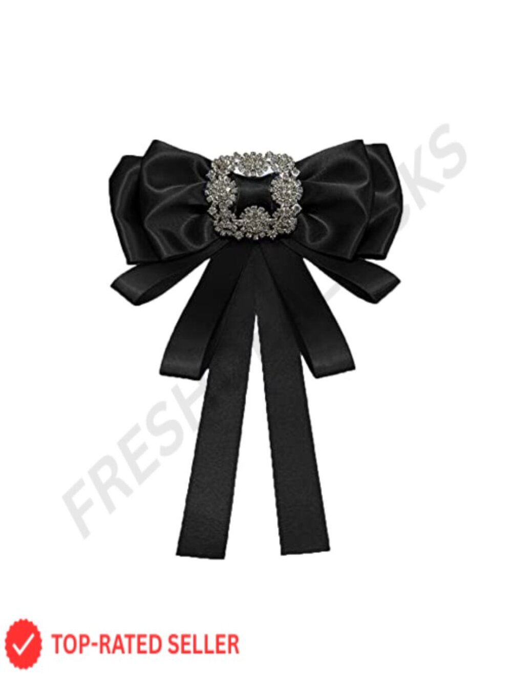 Rhinestone Crystal Bow Brooch Ribbon Pre-tied Bow Neck Tie Lapel Pin for Women
